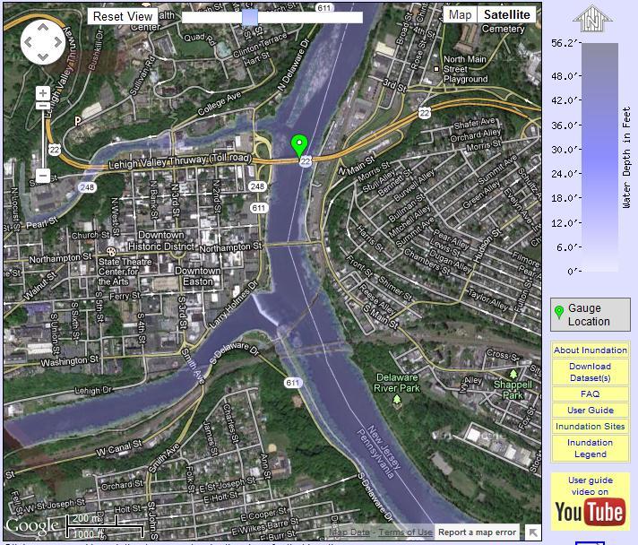 Flood Inundation Maps Flood Inundation Maps are available on the NWS AHPS pages for: Lodi, NJ Jersey Shore, PA Montague, NJ Port Jervis, PA Belvidere, NJ Easton, PA Frenchtown, NJ New Hope, PA