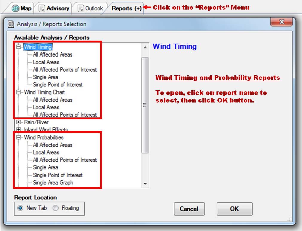 PART 3: Important Features To view reports, the user must have loaded a storm.