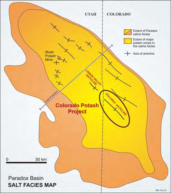 [Figure1] Paradox Basin : Colorado Potash Project location Of particular significance is the oil log data from two wells situated over 17 kilometres apart and central to the project area.