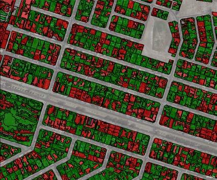 Figure 8: Segmentation within cadastral parcels For this example only buildings, vegetation and water were classified and the areas between the cadastral blocks, for example large roads, were masked