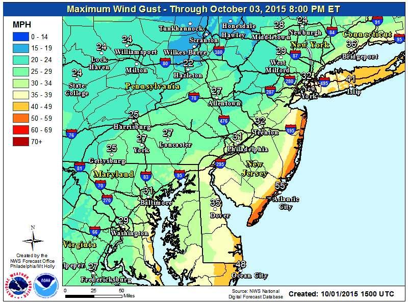 Wind gusts Friday October 2nd and Saturday October 3rd.