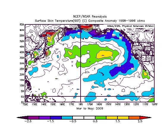 Figure 3a SST anomalies for March-May 2009.