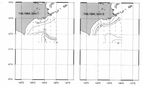Sea ice, watermass and freshwater processes/coastal lagoons Typical examples of the Coastal Oyashio and the East okkaido Warm Current Typical examples of the horizontal distributions (upper column)