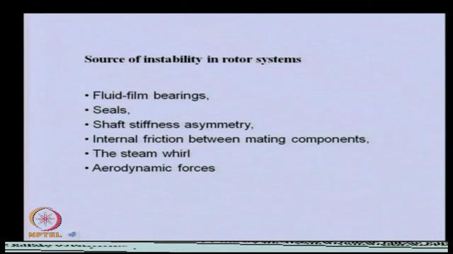 (Refer Slide Time: 01:43) Let us see in rotor bearing system what are those various source of instability we can have. So, most common is the fluid film bearing.