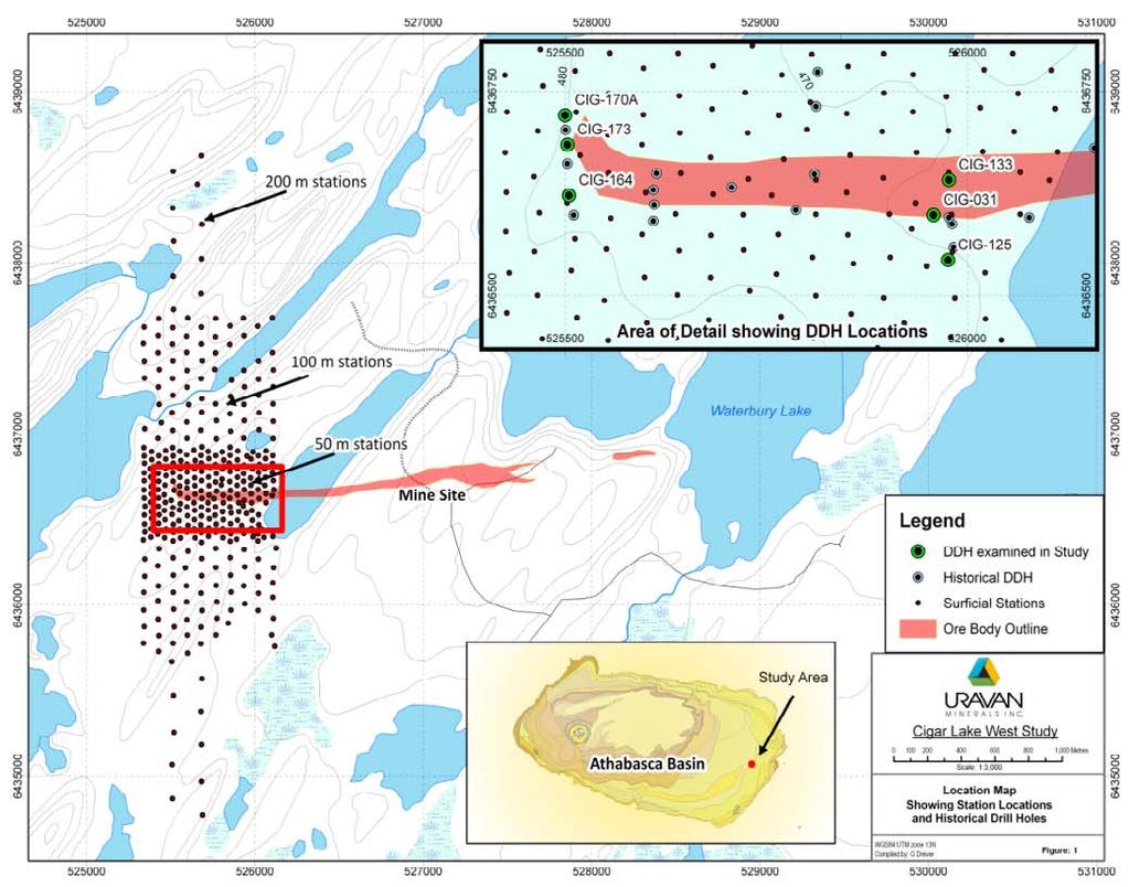 CIGAR WEST URANIUM DEPOSIT STUDY In 2009, under a collaborative agreement with Areva and Cameco, Uravan and QFIR conducted a pilot study over the known high-grade Cigar West uranium deposit 1.