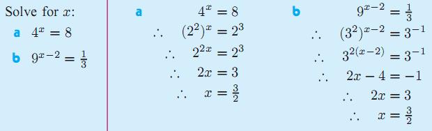 Suppose, for example, that we wanted to solve the equation 8 = 2 n Because this can be written as 2 3 = 2 n we can mathematically support what we know to be true.