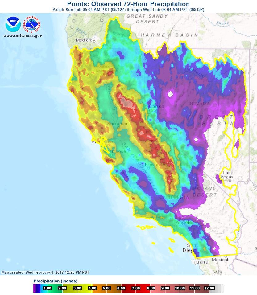 24-hr QPE Over the last 24- hrs, the central Sierras saw 