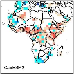 Some preliminary analysis at 5 mm precipitation threshold revealed that both CanESM2 and CRCM5_CanESM2 project decreases in the mean number of dry spells for the 2041 2070 and 2071 2100 period
