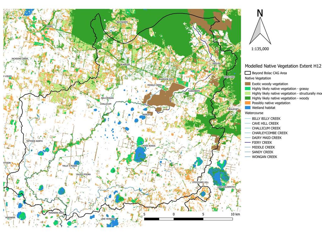 H12 This map shows the most current extent of native vegetation and major water-based habitat across the H11 H12 sub-catchment.