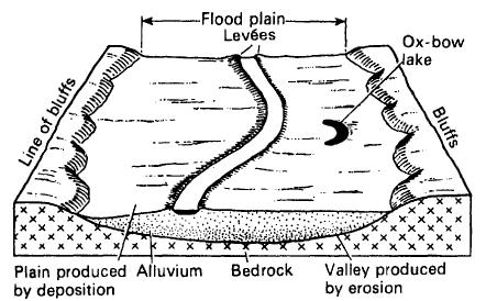 F) Draw a series of annotated diagrams to explain how meanders and ox-bow lakes are formed. Floodplains The dominant process in the lower course of a river is deposition.