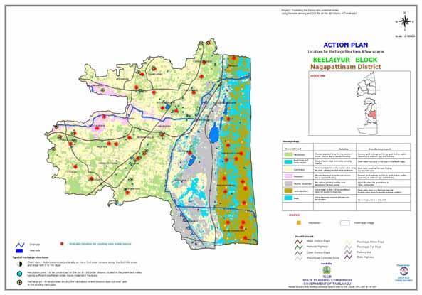 4. Action plan Map This is an integrated output based on the thematic maps like Administrative setup, drainage, lineament, geomorphology, water quality and ground water potential.