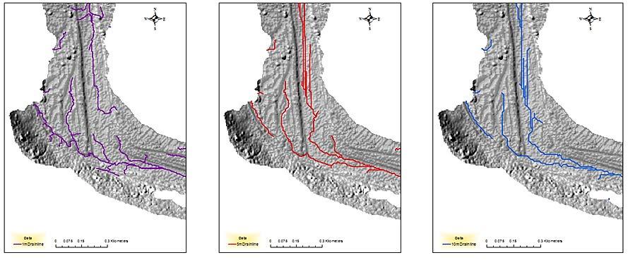 10 Channel Extraction from Topobathymetric Lidar Data at 0.05-Percent of Maximum Flow Accumulation 1-meter resolution 5-meter resolution 10-meter resolution 0.