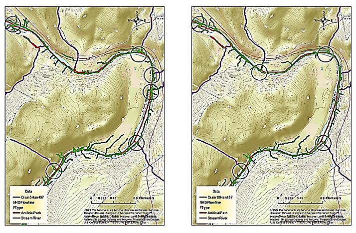 12 Correlation lidar-derived hydrography and High Resolution National Hydrography Flowline Network Good correlation and potential for adding stream/river features Offset of river
