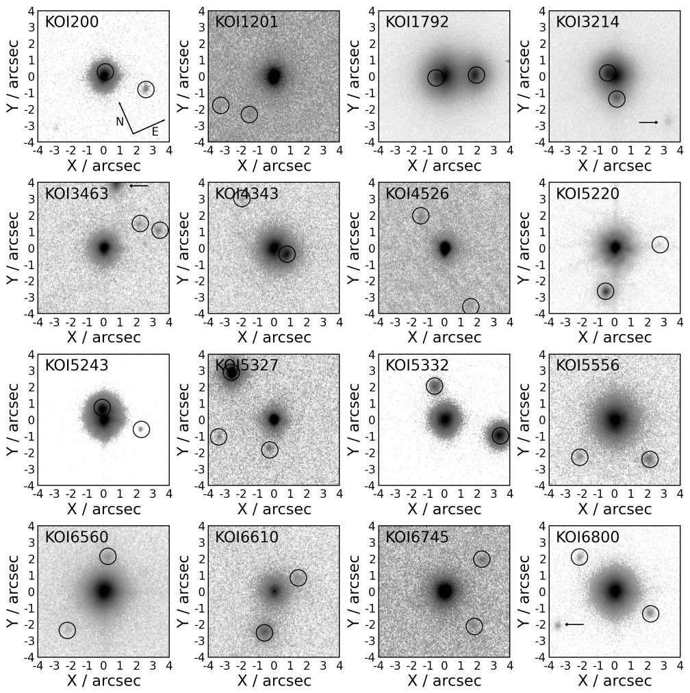 Robo-AO Kepler Planetary Candidate Survey III 7 Figure 6. Normalized log-scale cutouts of 16 KOIs with multiple companions with separations <4 resolved with Robo-AO.
