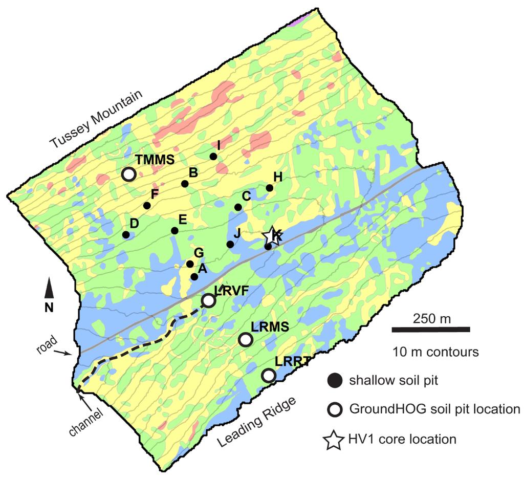 Figure DR2. Location of soil pit observations, including GroundHOG soil pits (Brantley et al.