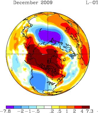 Warm high-latitudes / cold mid-latitudes pattern observed in early winter in recent years December 2009 December 2010