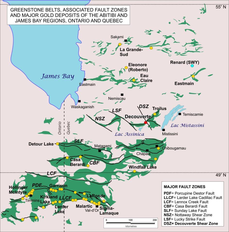 Découverte Access to Roads and Power: The greenstone belts of the Superior Province contain major faults and shear