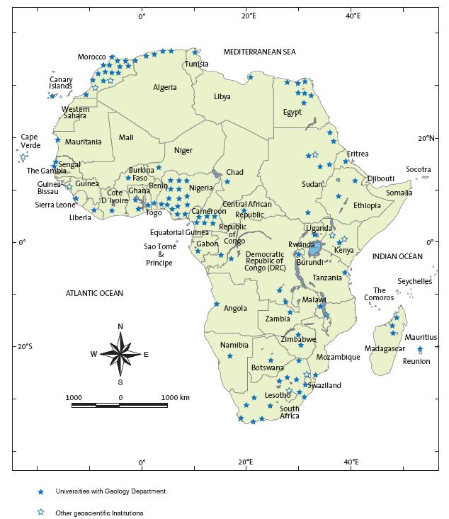 In 2009, Africa had 128 departments of earth sciences, although
