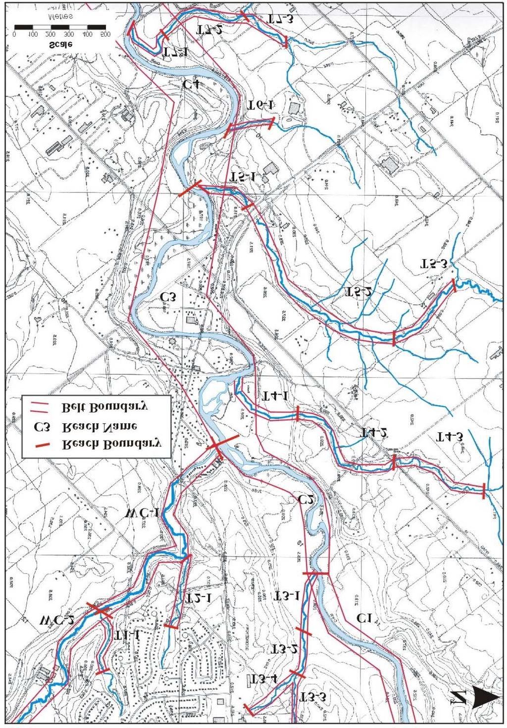 Figure 4.1: This figure illustrates the general application of belt width delineation Procedure 1 for watercourses located in Georgetown, Ontario.