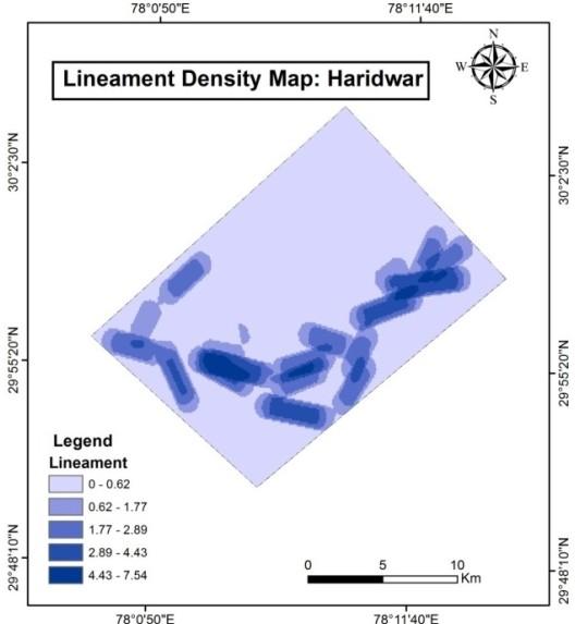 8. Lineament Density Layer Lineament density layer informs about the movement and storage surface run off water which makes it important for the study. The area is divided into five classes from 0-7.