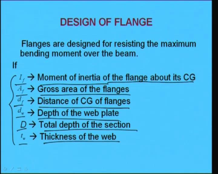 (Refer Slide Time: 53:38) Now, we will go for design of flange. So, flange as we know flanges are you means flanges are designed for resisting the moment flexural action right.
