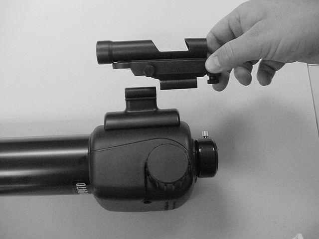 Please find below an image depicting how to attach the red dot finderscope and an image depicting a fully-attached unit.