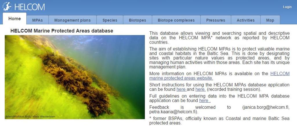 HELCOM MPAs 1994: A network of 62 HELCOM Baltic Sea Protected Areas from 2014 called