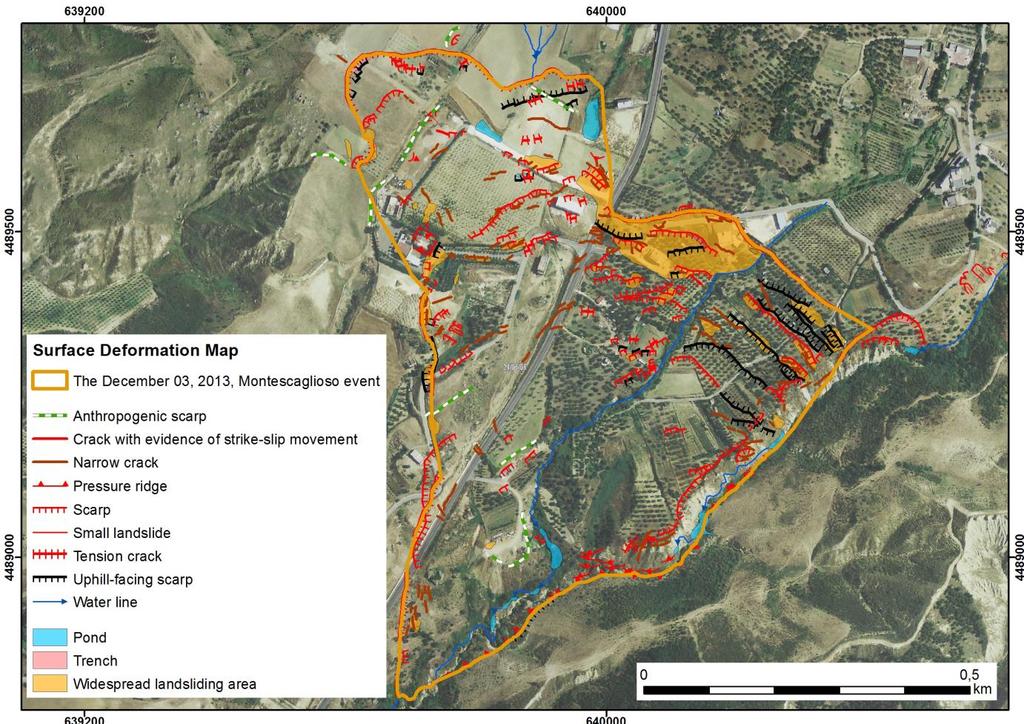 18 19 20 21 22 23 24 25 26 27 28 29 S3. High resolution map of the surface deformation produced by the new Montescaglioso landslide, as identified by field surveys.