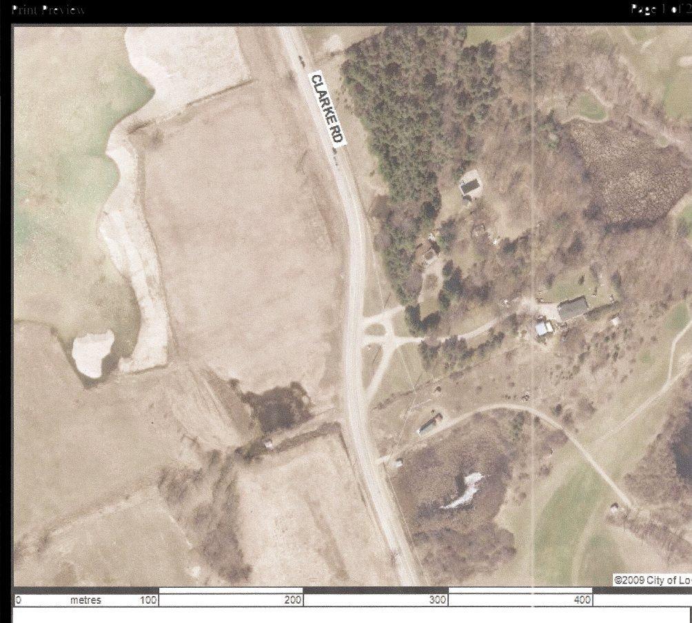 Figure 1: Aerial view of the research site on Clarke Road north of Fanshawe Park Road taken in April, 2008.
