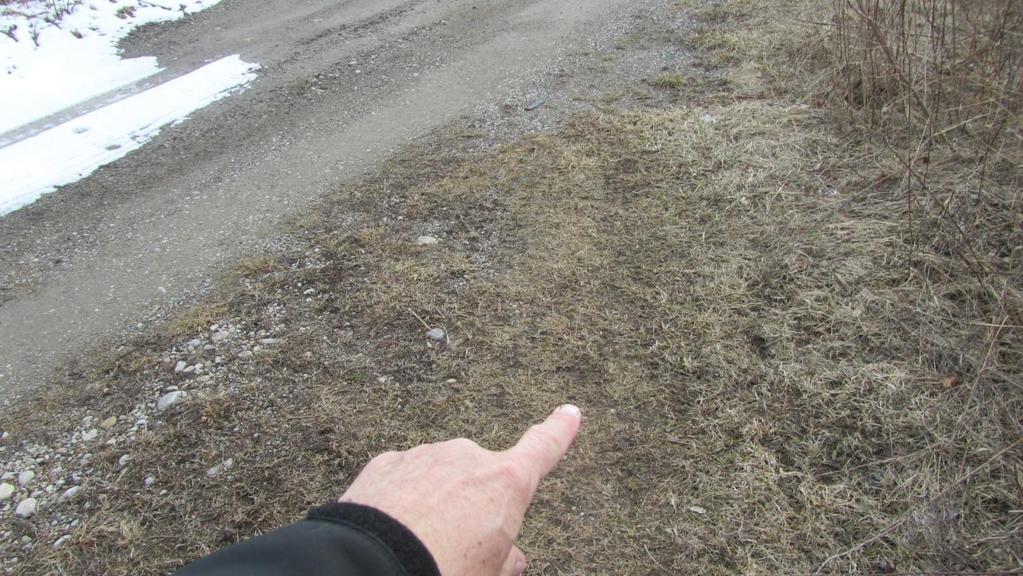 Figure 59: The investigator's finger is pointing to some tire marks near an exit