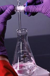 Fill a burette with acid 4. Add acid drop by drop and swirl the flask 5.