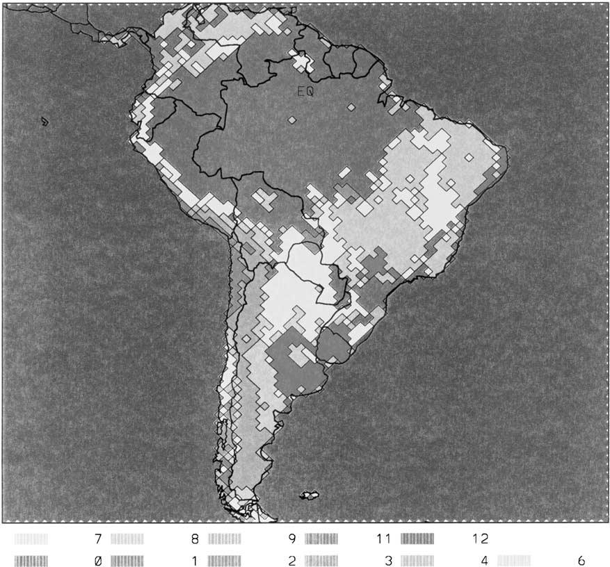 CHOU ET AL.: COUPLED ETA/SSIB MODEL OVER SOUTH AMERICA LBA 56-3 Figure 1. 80-km vegetation map derived from an original 1-km University of Maryland data set.