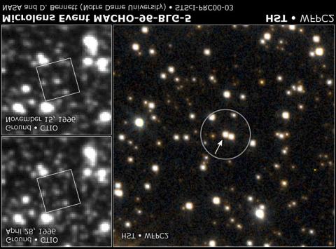 High Angular Resolution A typical Galactic bulge microlensing field seen from the ground and space: On the left are CTIO 36 images in 1 seeing and on the right is an HST image of the squared area.