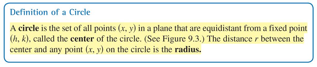 Circles The definition of a circle as a locus of points is a more