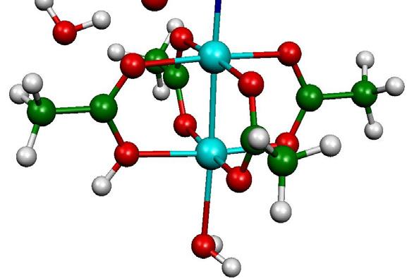 4.3.6 Substitúcia kyslíka OH2O za kyslík N7 v komplexe s nábojom +1 protónovanom na kyslíku O 1 Optimálne geometrie reaktantu a produktu sú zobrazené na Obrázkoch 4.29 a 4.30. Obrázok 4.