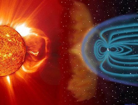 l Figure 1: The solar winds travelling towards earth's magnetic field. [7] Two types of solar winds The solar winds can have low or high speeds.