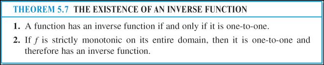 Existence of an Inverse Function The following theorem formally states why the Horizontal Line Test is valid.