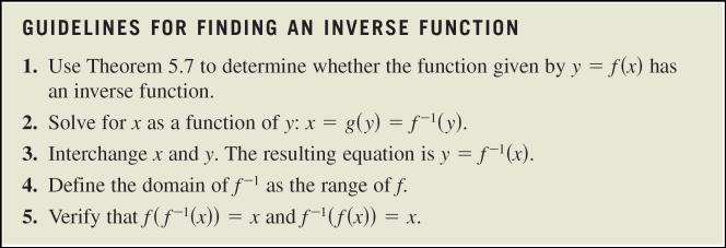 Existence of an Inverse Function The following guidelines suggest a procedure for finding an inverse