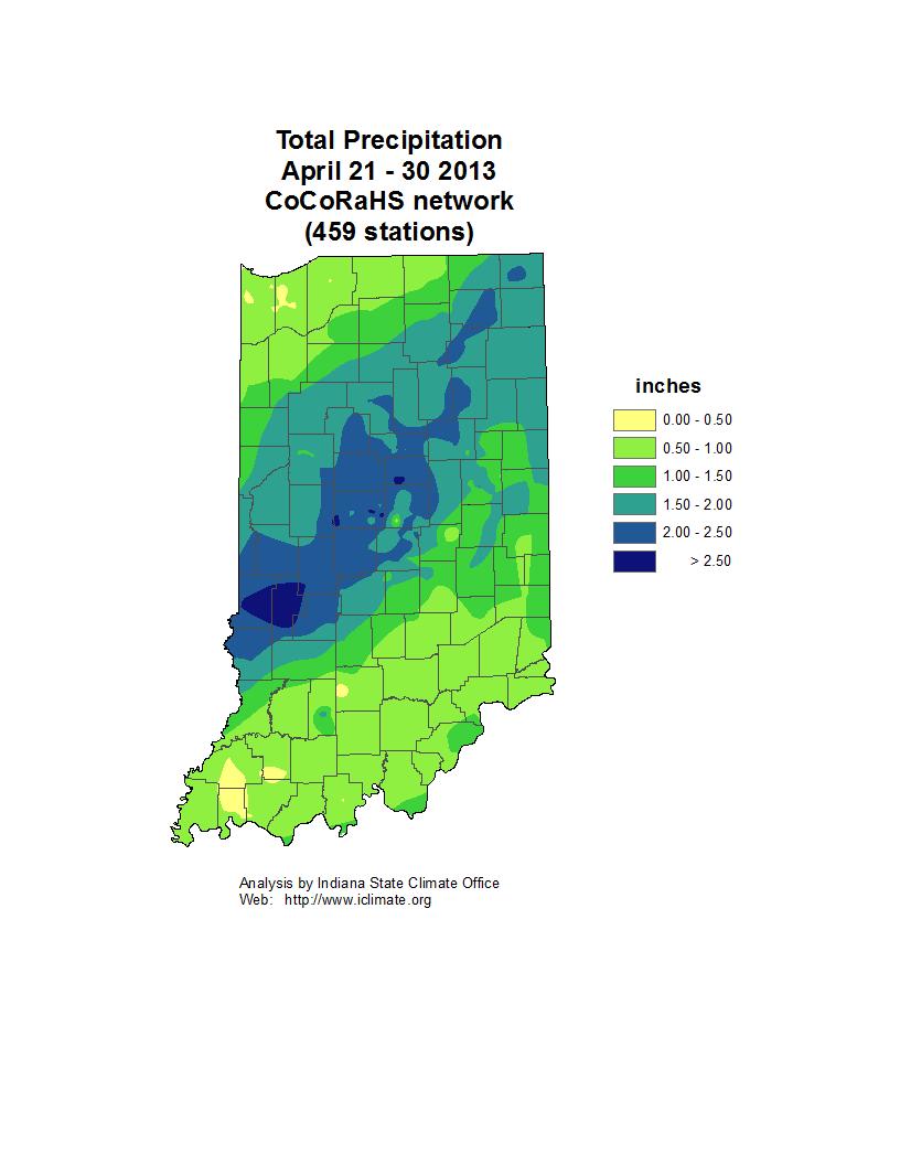 10 day totals came to 2.74 inches in Lebanon, 2.67 inches at Rossville, and 2.57 inches in Reelsville.