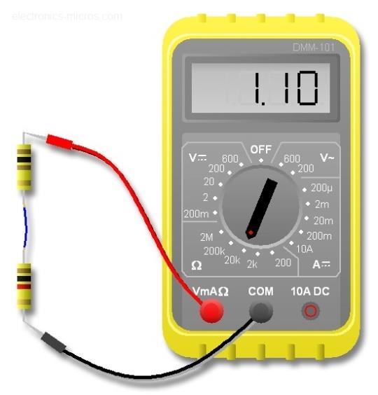 Measuring Resistance with a Voltmeter Connect the RED positive lead to positive terminal and The BLACK negative lead to negative terminal, Ensure voltmeter is in OHMS and on the lowest setting; touch