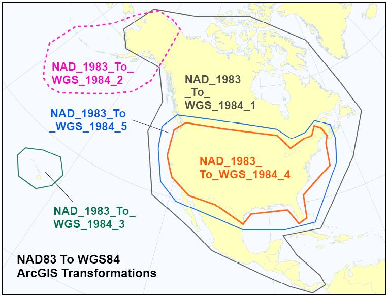 Working with Projections in ArcGIS Projecting Data in ArcGIS Transformation methods NAD83/WGS84 These maps are available from ArcScripts.