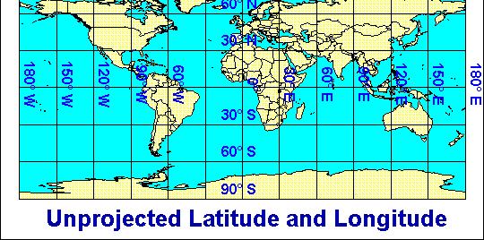 Unprojected Maps Unprojected maps include those that are formed by considering longitude and latitude as a simple