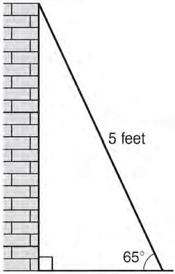 128 As shown in the diagram below, a ladder 5 feet long leans against a wall and makes an angle of 65 with the ground.