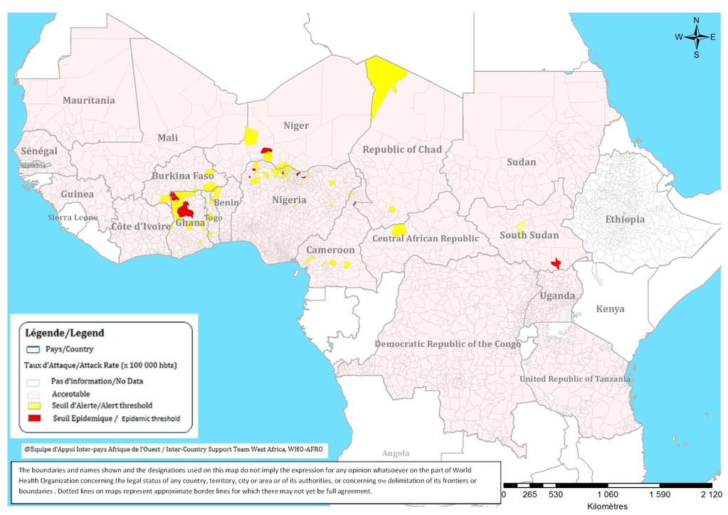Figure 2 : Cartographie récapitulative des taux d attaque cumulés de la Méningite / Map summarizing