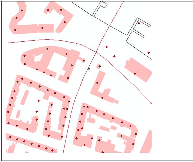 Example of large discrepancy in Aalborg Street geometry at measuring station at Aalborg AirGIS model estimates street