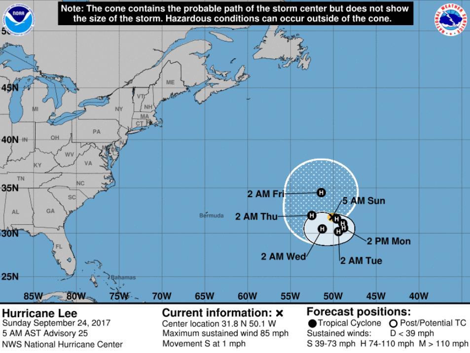 Tropical Outlook Atlantic Hurricane Lee (CAT 1) (Advisory #25 as