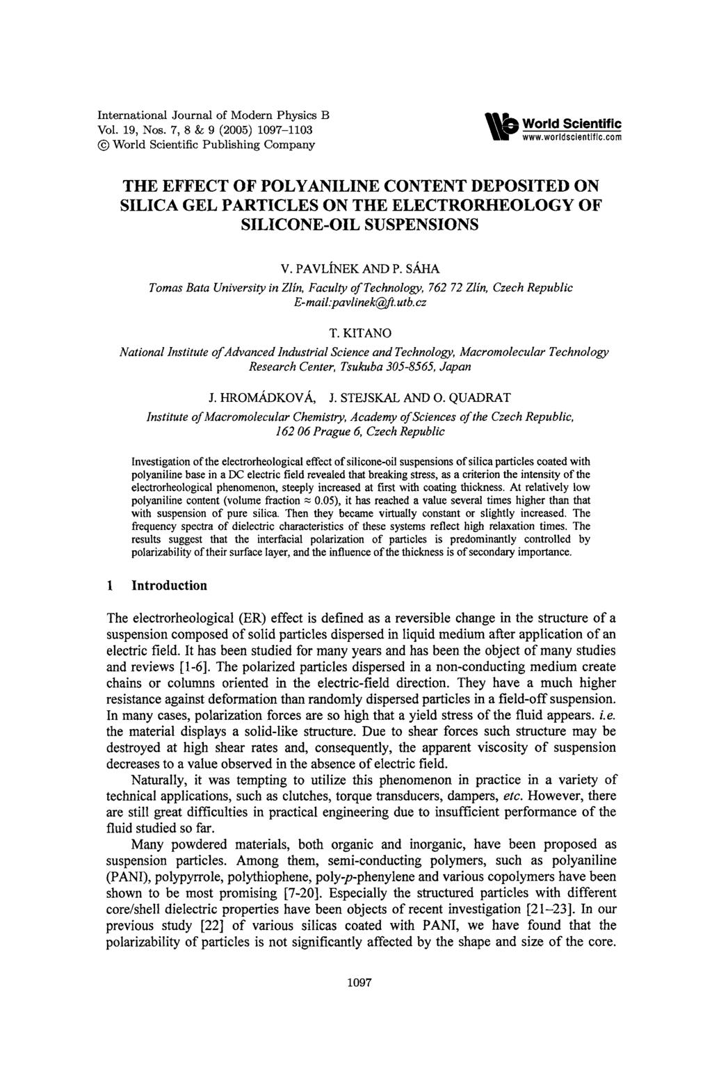 International Journal of Modern Physics B Vol. 19, Nos. 7,8 & 9 (25) 197-113 lli» World Scientific www.worldscieotific.