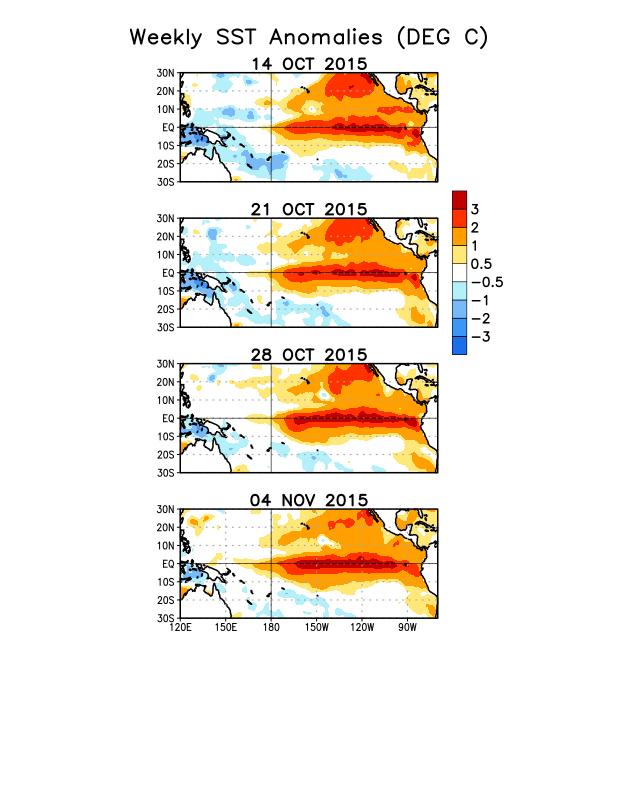 Weekly SST Departures during the Last Four Weeks During the last four