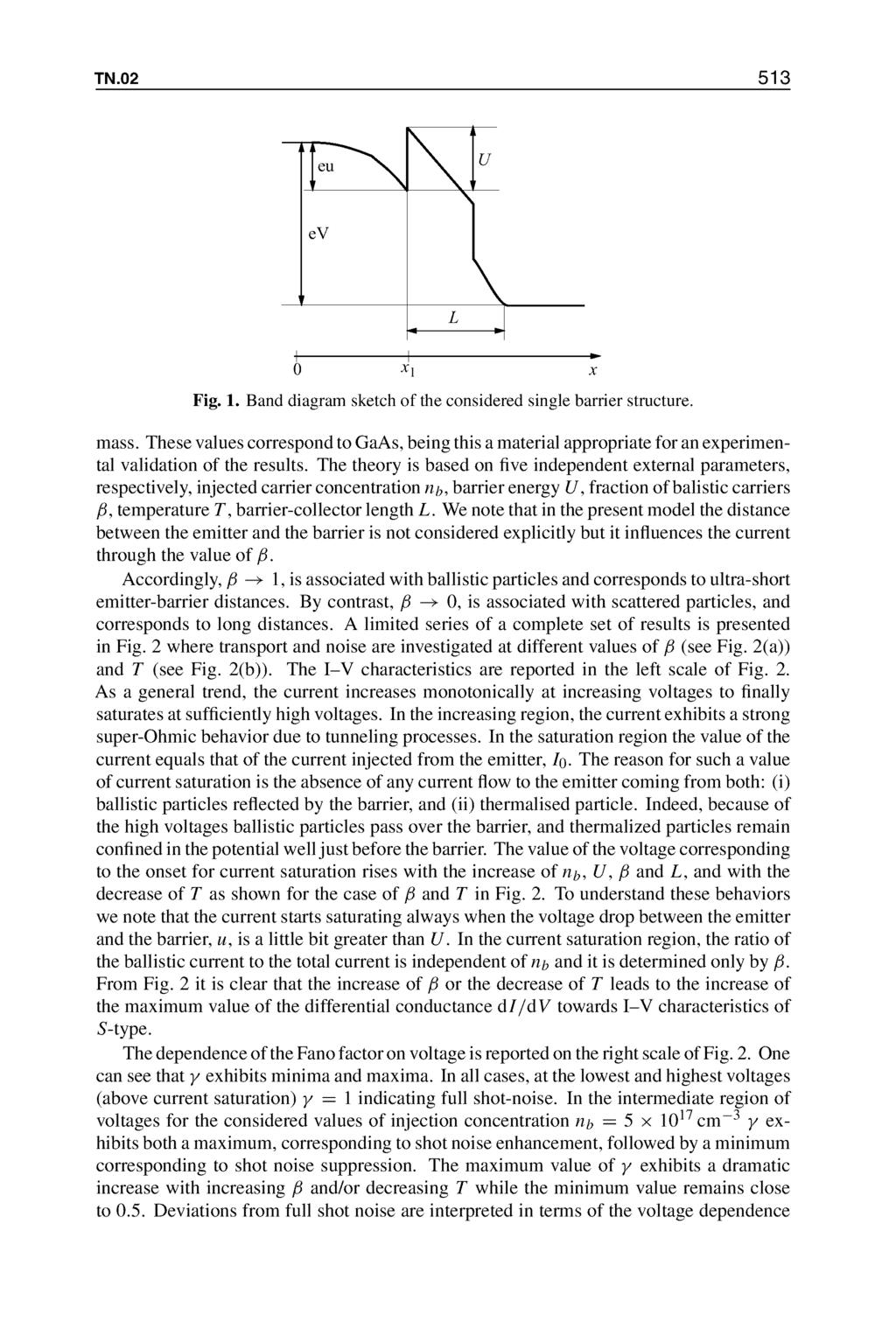 TN.02 513 Cu U ev L 0 x Fig. 1. Band diagram sketch of the considered single barrier structure. mass.