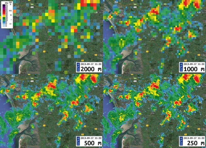 Size matters: radar precipitation at different resolutions DMI custom-tailored products Station data up to hourly